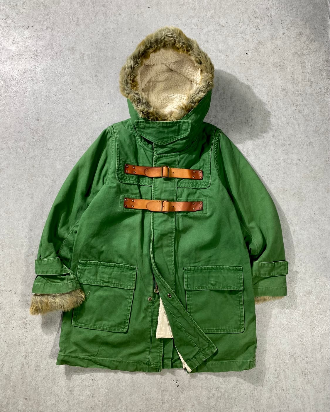 [M] RNA inc 일본 빈티지 레더 벨티드 퍼 후드 자켓 상품이미지1