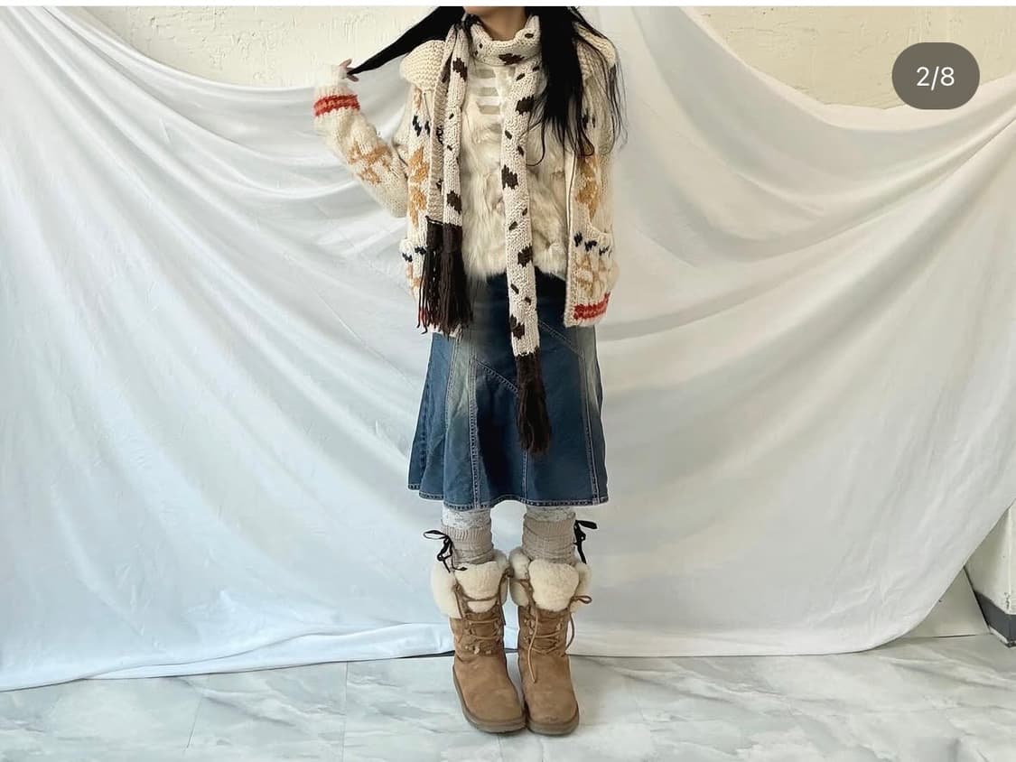 스트라이프 쭉티, 여우털베스트, 코위찬, 데님스커트 상품이미지2