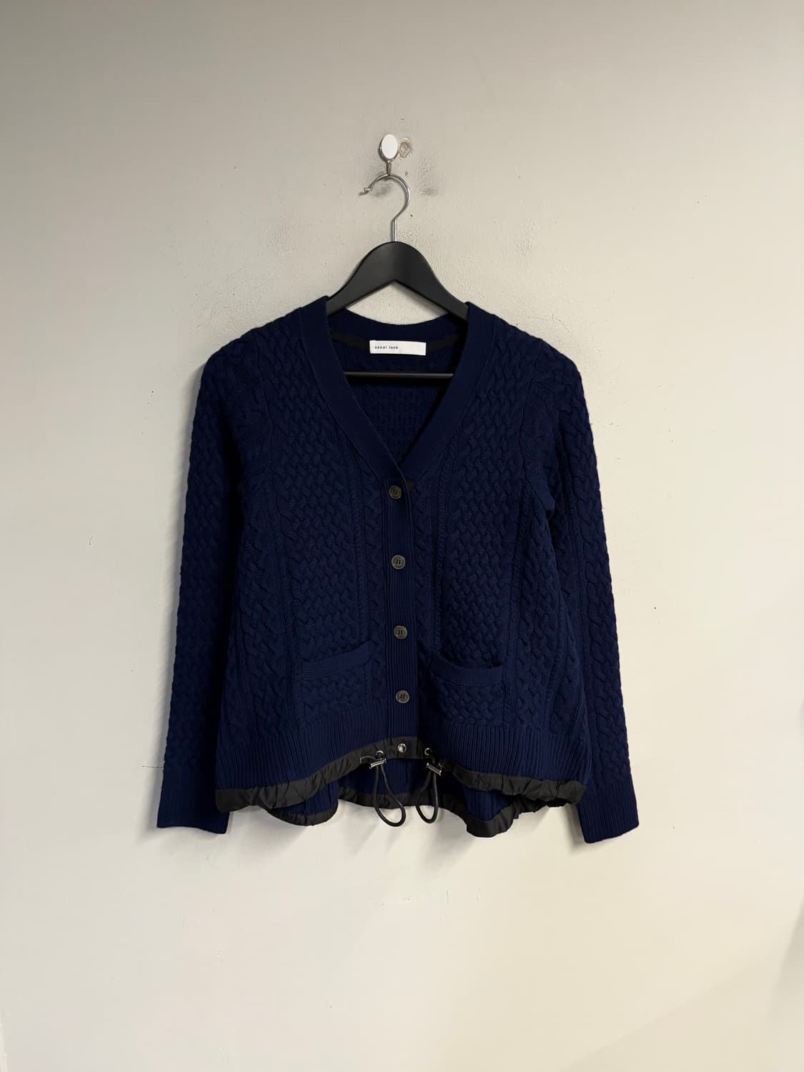 SACAI LUCK cable knit cardigan navy  상품이미지1