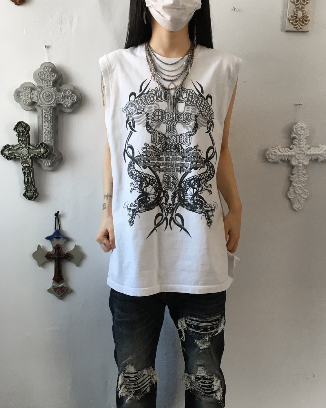 Lettering printing sleeveless 상품이미지1