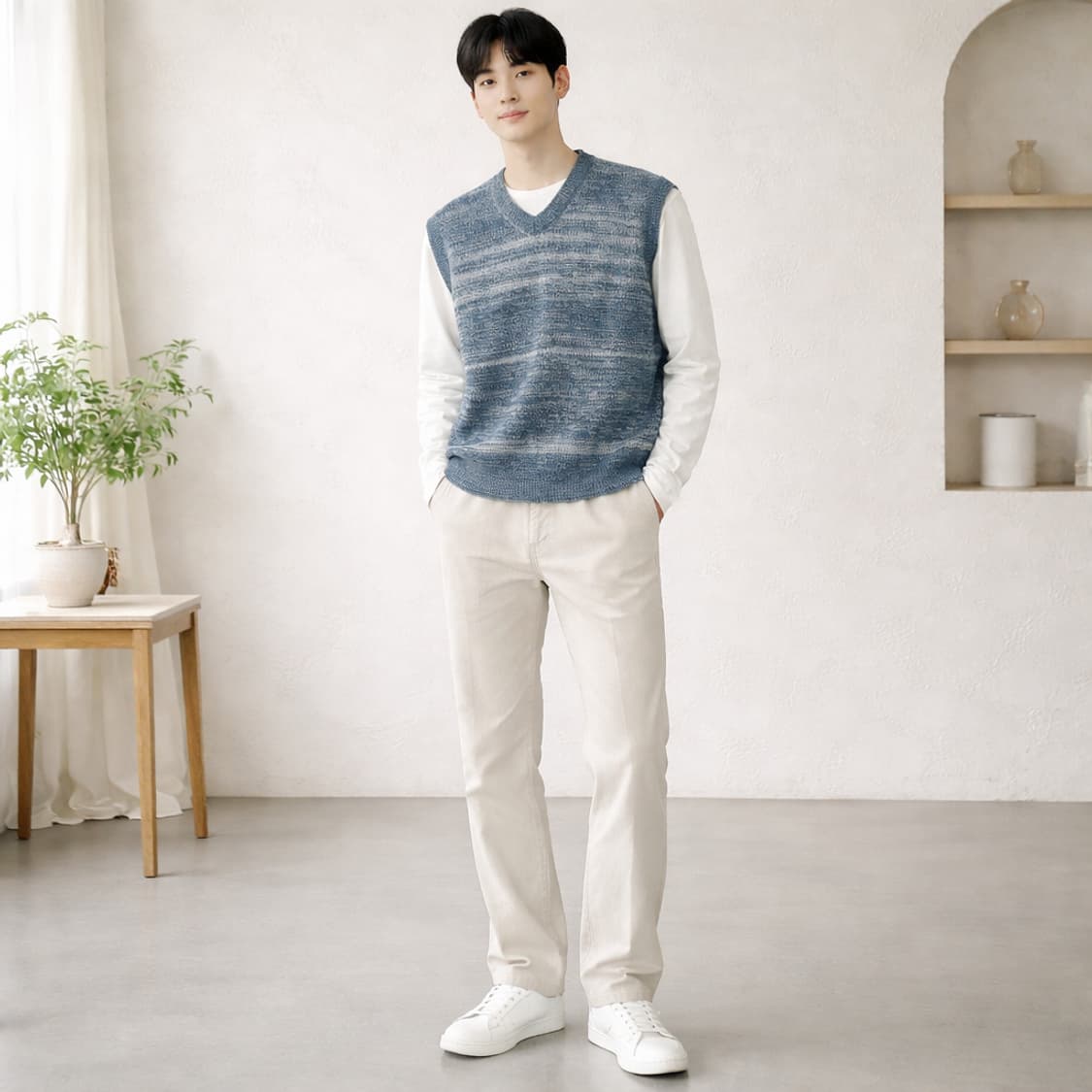 키무어(KIIMUIR) 그라데이션 브이넥 니트 베스트 상품이미지1