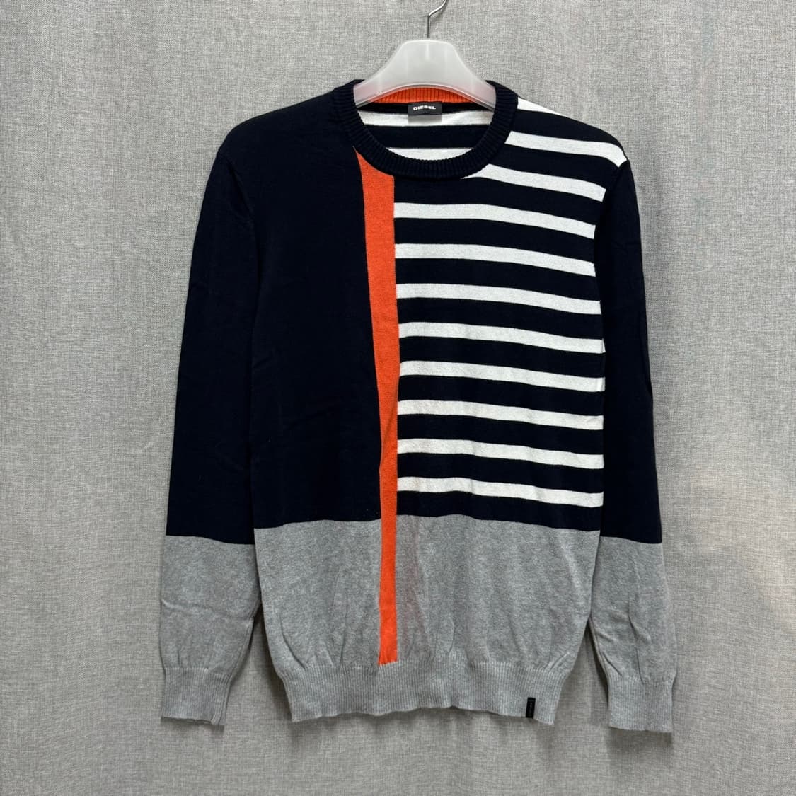 [L] 디젤(DIESEL) 스트라이프 얇은 코튼 긴팔 니트 상품이미지1