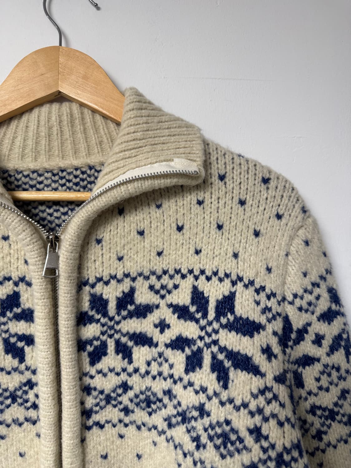 빈티지 노르딕 울 그런다 블루 패턴 니트 집업 가디건 F 상품이미지4