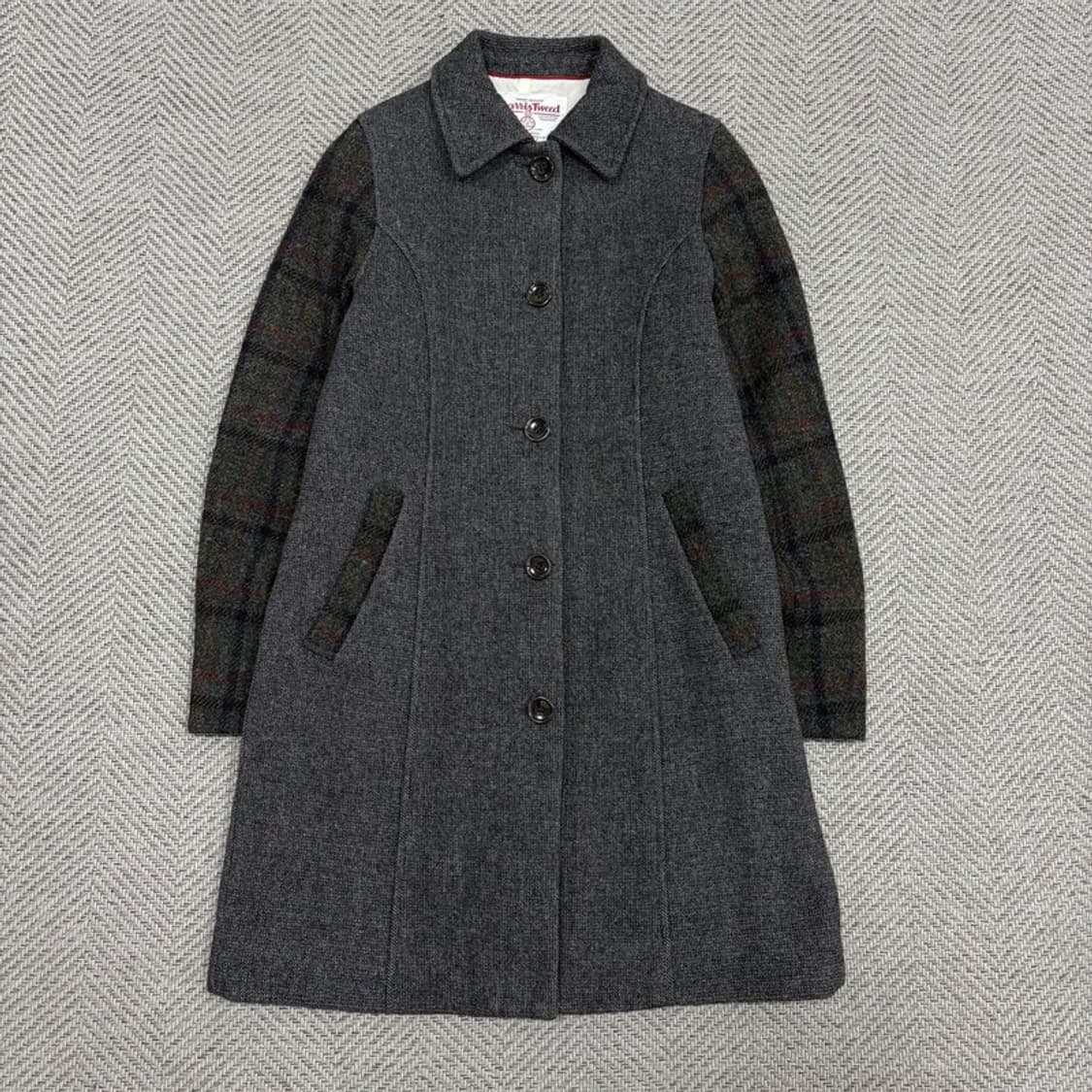 해리스트위드 모직 체크 배색코트 v2074 상품이미지1