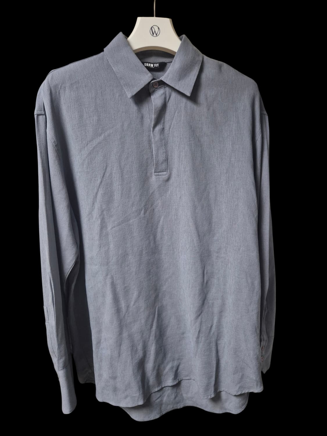 드로우핏 - 오버사이즈 린넨 풀오버 카라 셔츠 [MINT GREY/L] 상품이미지2