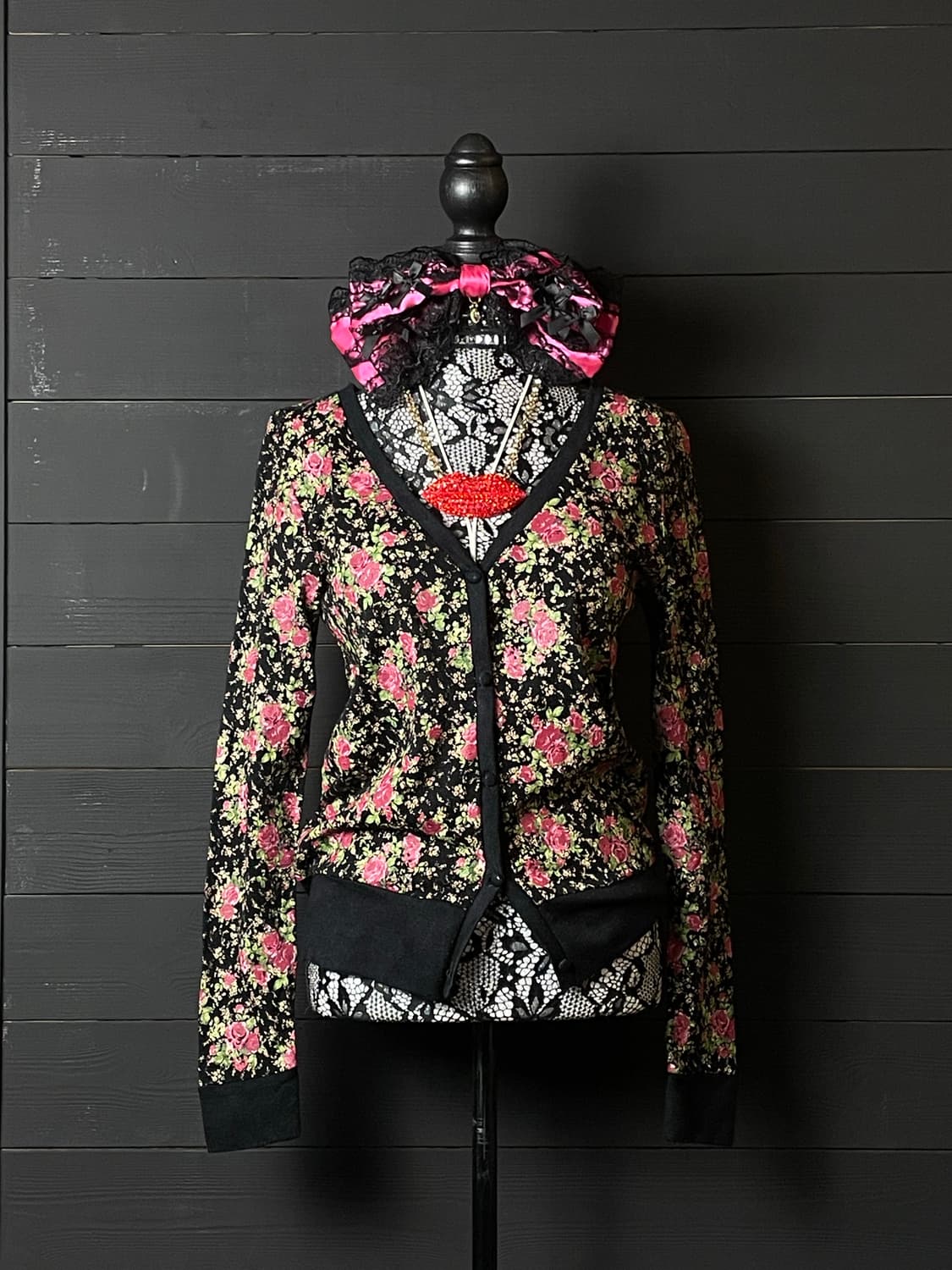 JPN 플라워 패턴 프린팅 블랙 가디건 상품이미지2