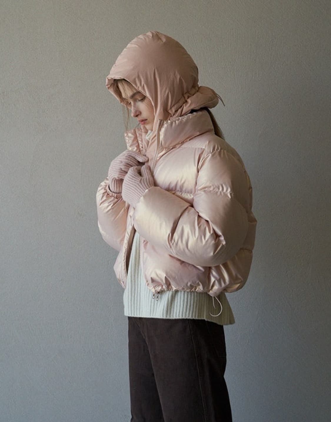 라퍼지 포 우먼 글로시 크롭 푸퍼 패딩 글로시 핑크 상품이미지3