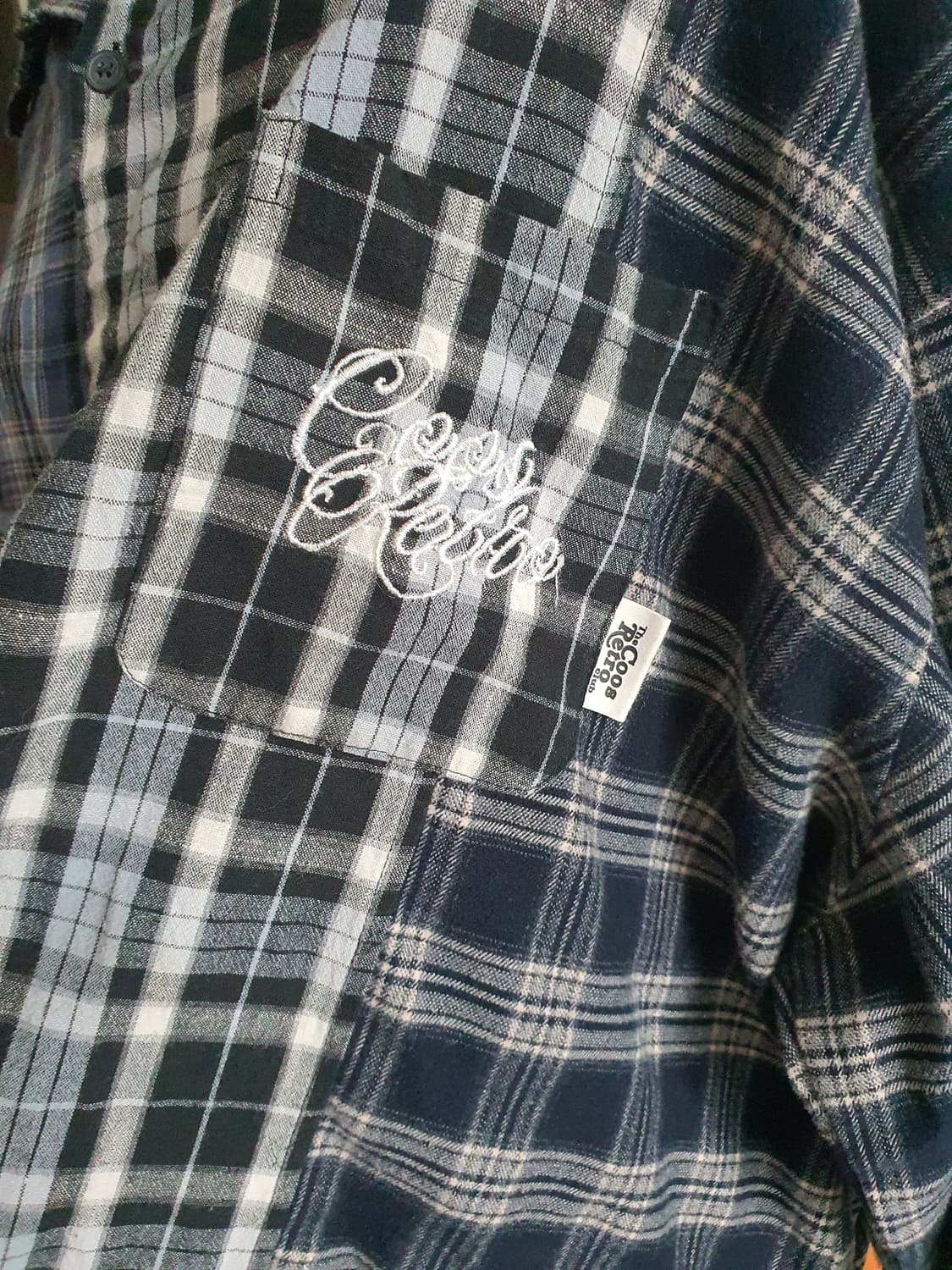 [모리걸] 배색 패치워크 체크 남방 셔츠 상품이미지2