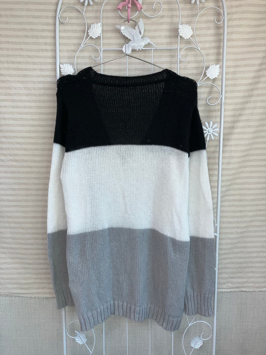 빈티지 블랙 화이트 그레이 배색 카디건 y2k 스트릿 갸루 펑키 일본빈티 상품이미지2