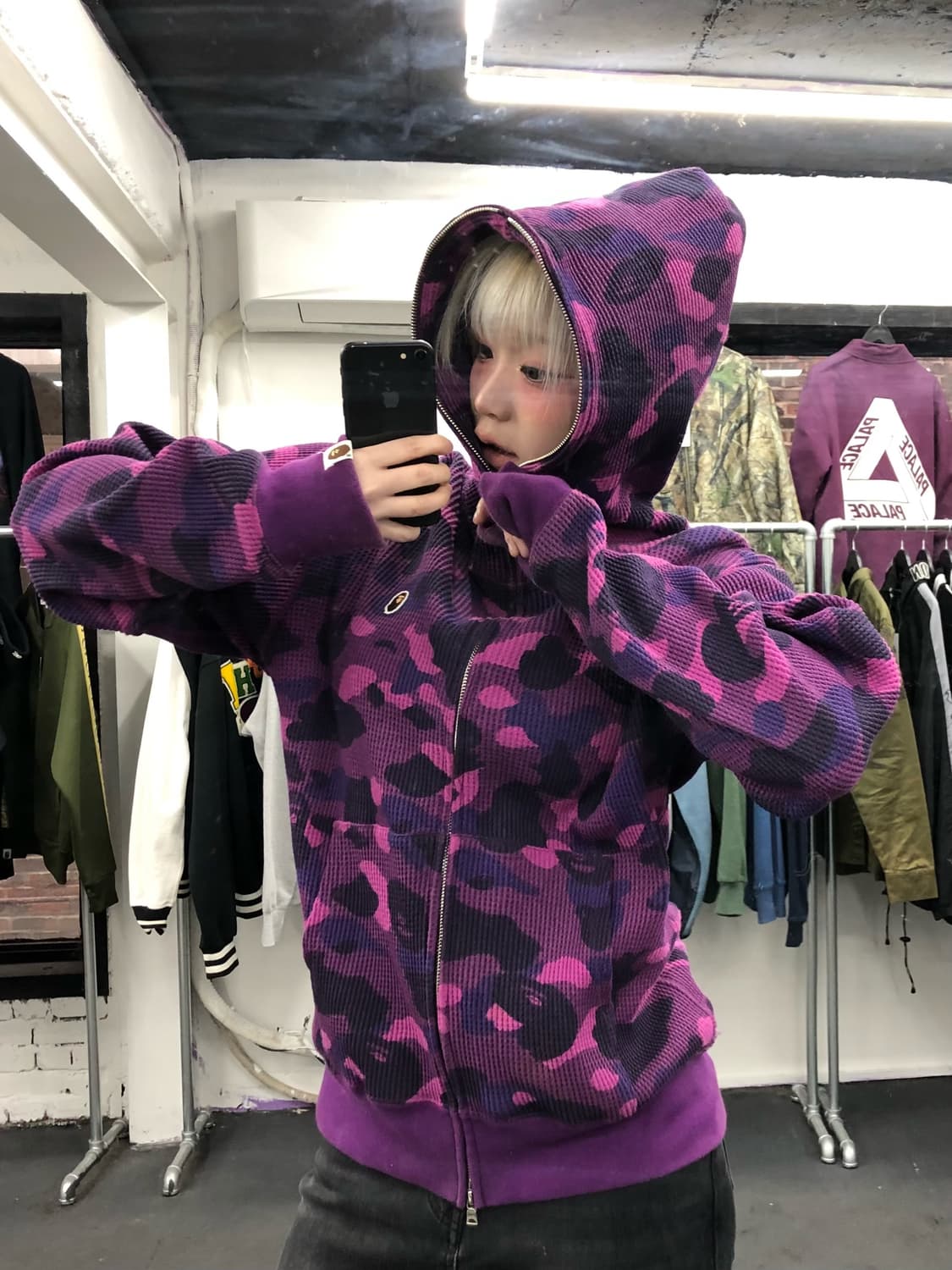 베이프 퍼플카모 와플 후드집업 상품이미지1