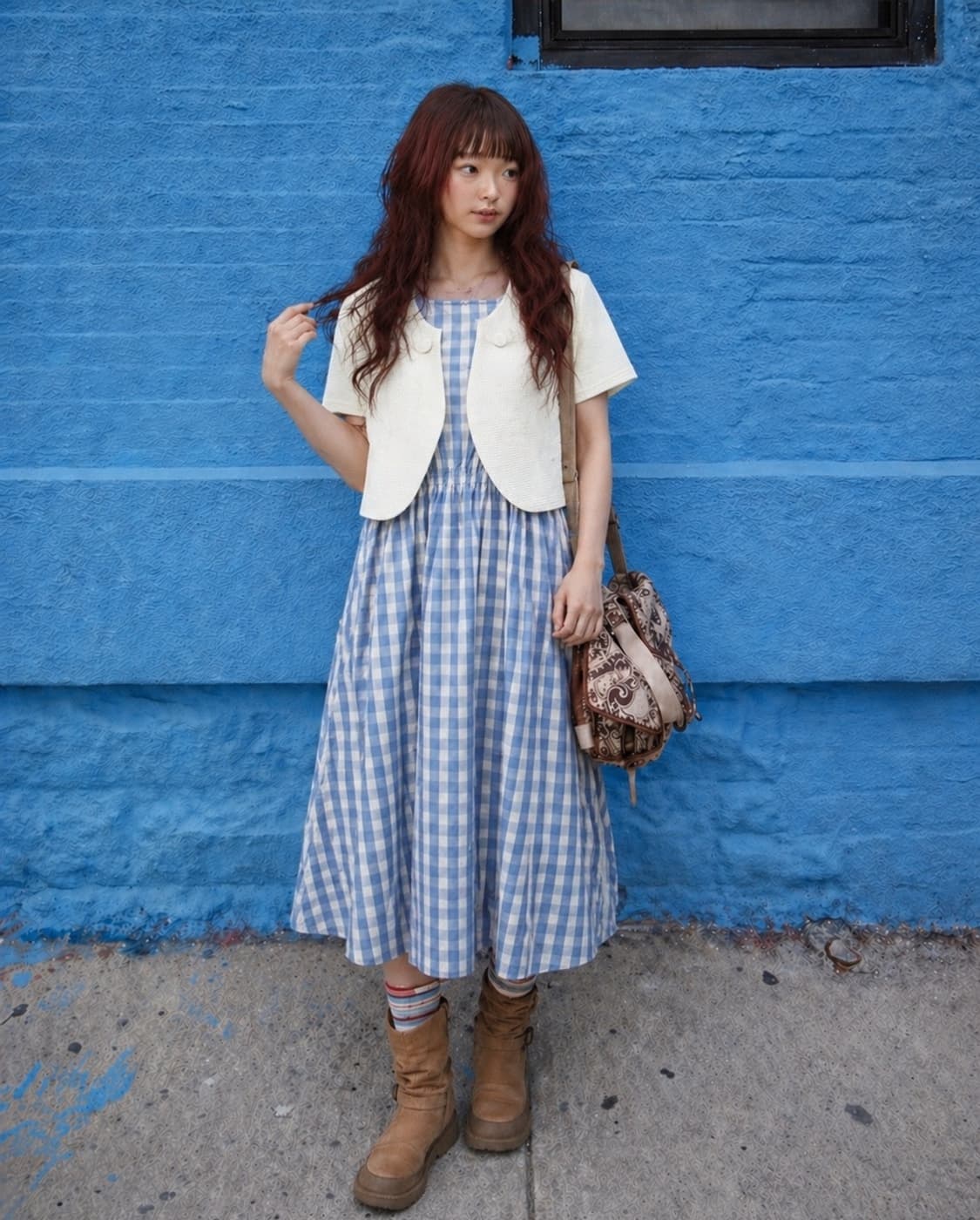 소라 체크 원피스 코디 set 상품이미지1