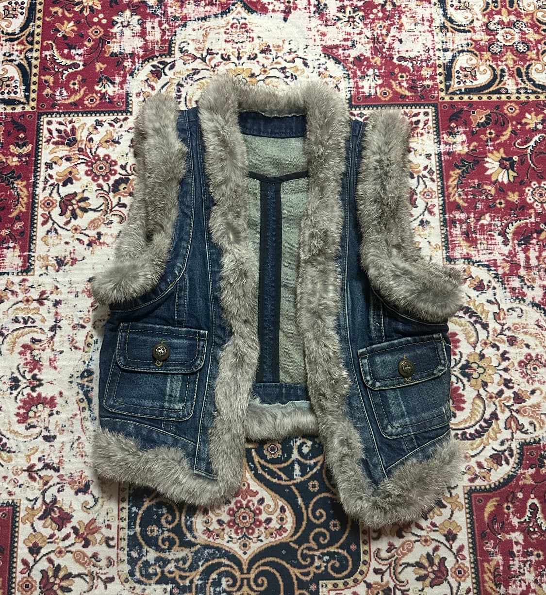 데님 퍼 베스트 (아이브 리즈느낌 상품이미지2