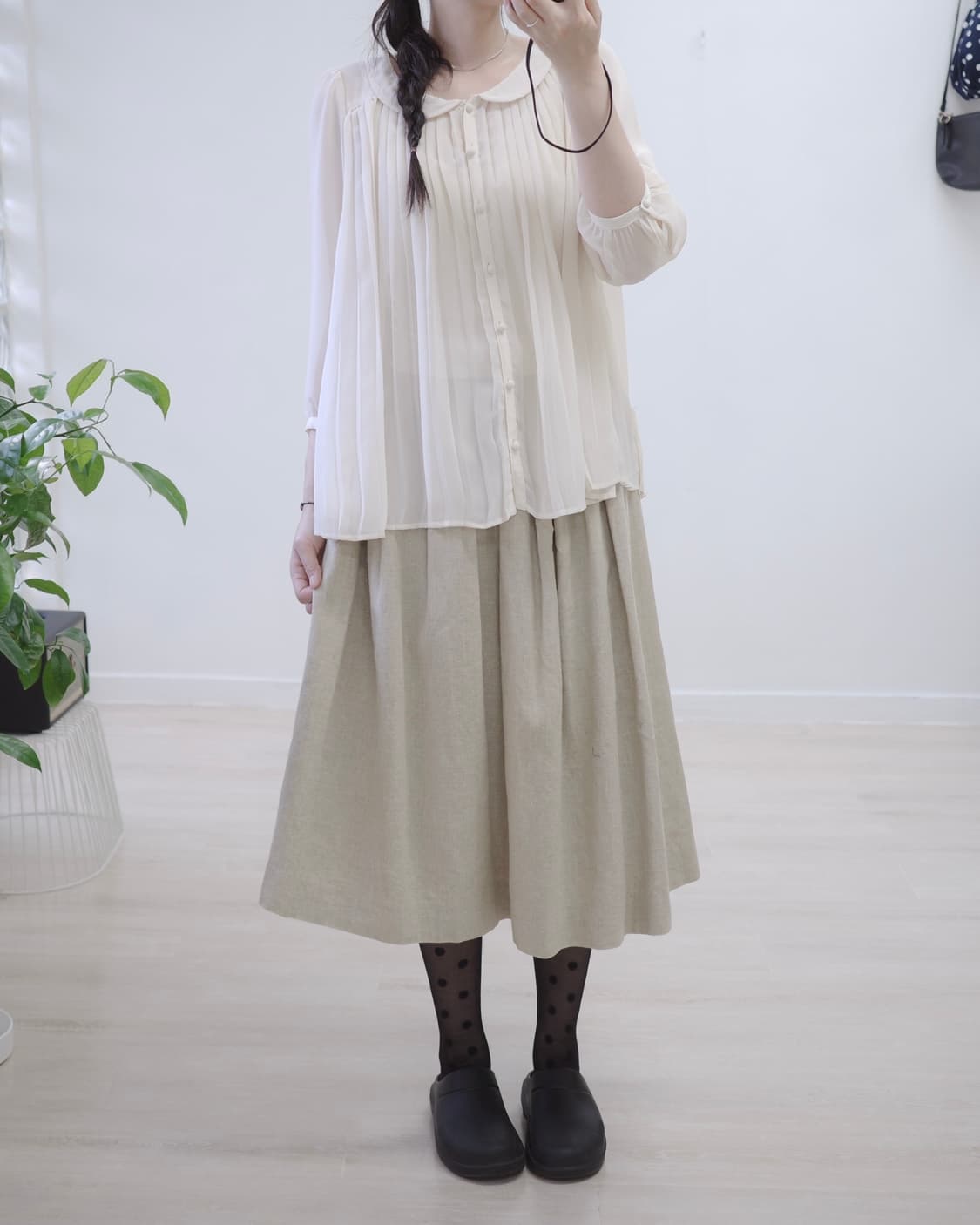 Earth&music round collar peach blouse 상품이미지3