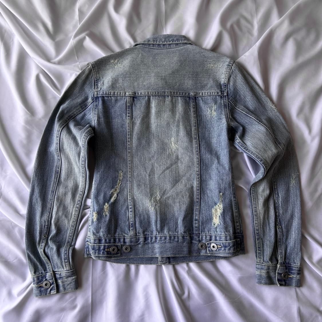 빈티지 화이트펄 데미지드 연청 데님자켓 상품이미지6