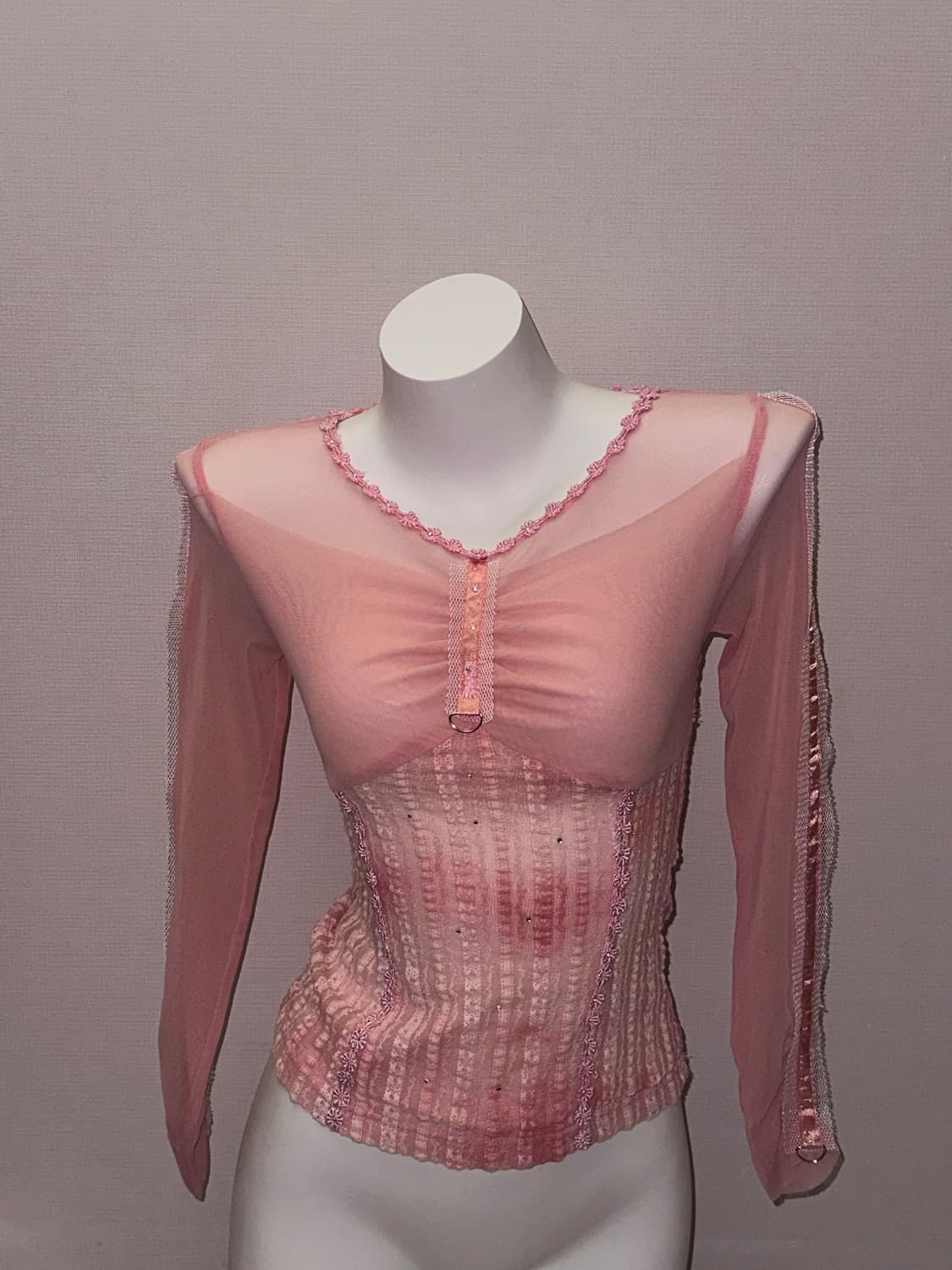 시스루 인디핑크 메쉬 페어리 탑 상품이미지4