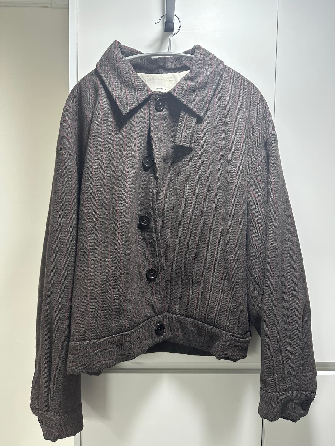 아모멘토 크롭 울 자켓 브라운 스트라이프 L 상품이미지6