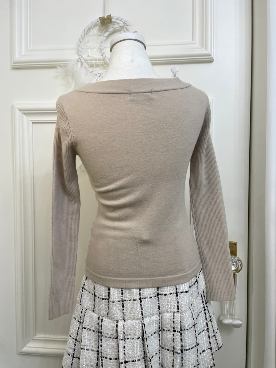 beige bow sleeve rib knit top(size-M) 상품이미지5