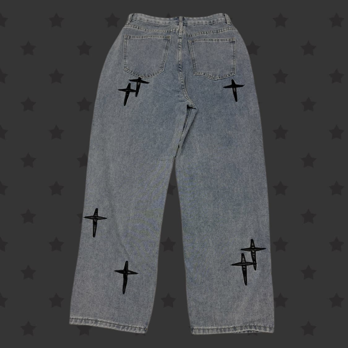 일본 빈티지 가죽 십자가 포인트 디테일 레이어드 와이드 데님 팬츠 상품이미지2