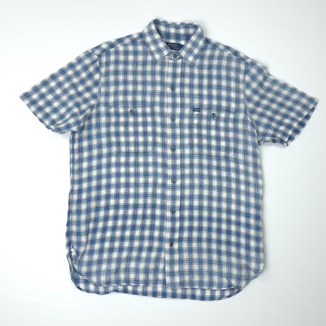 폴로 랄프로렌 린넨 반팔 체크셔츠 블루 (M) 상품이미지1