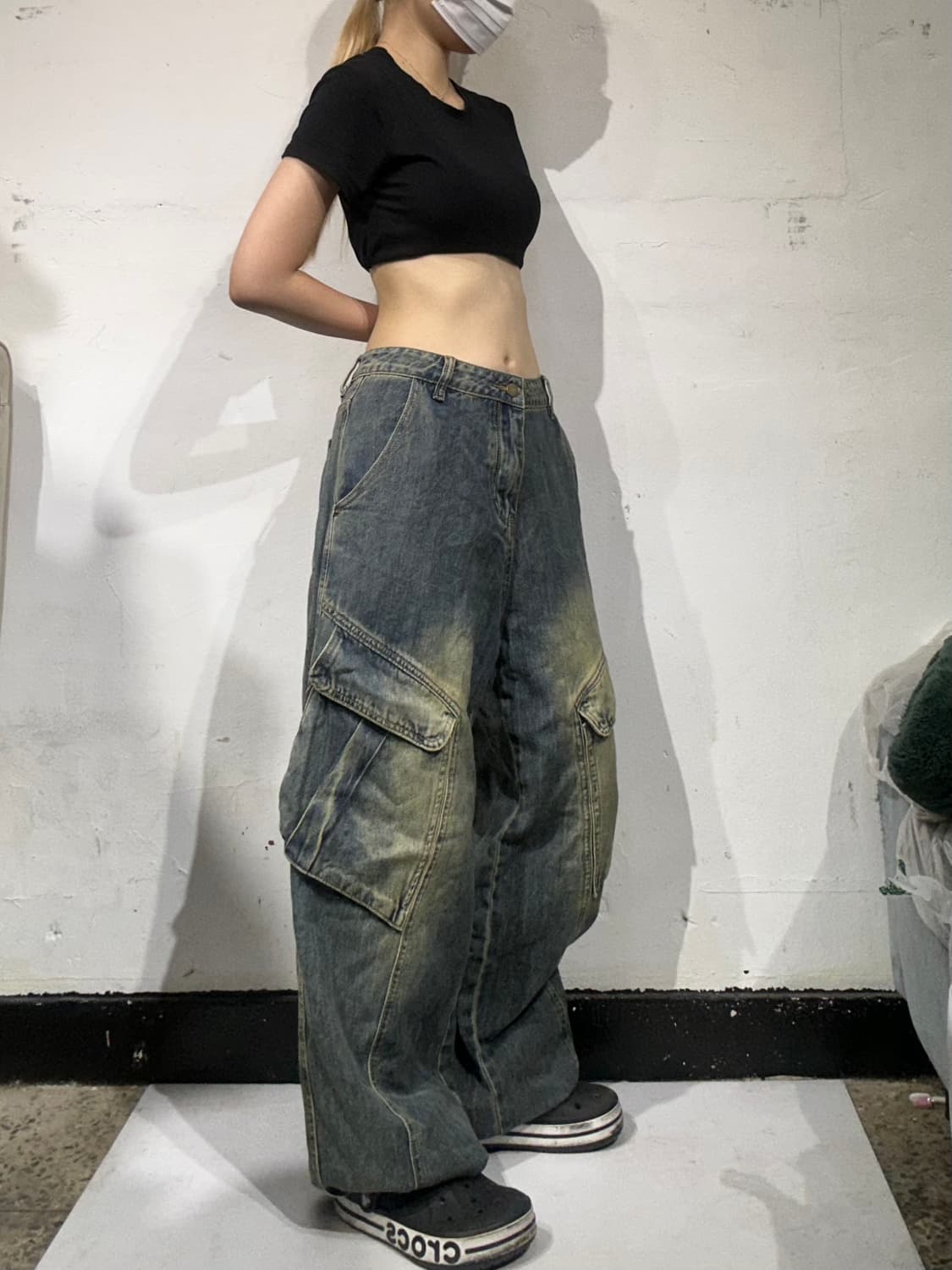 대장급 빈티지 워싱 와이드 데님 카고 팬츠 청카고 바지 XL 상품이미지1