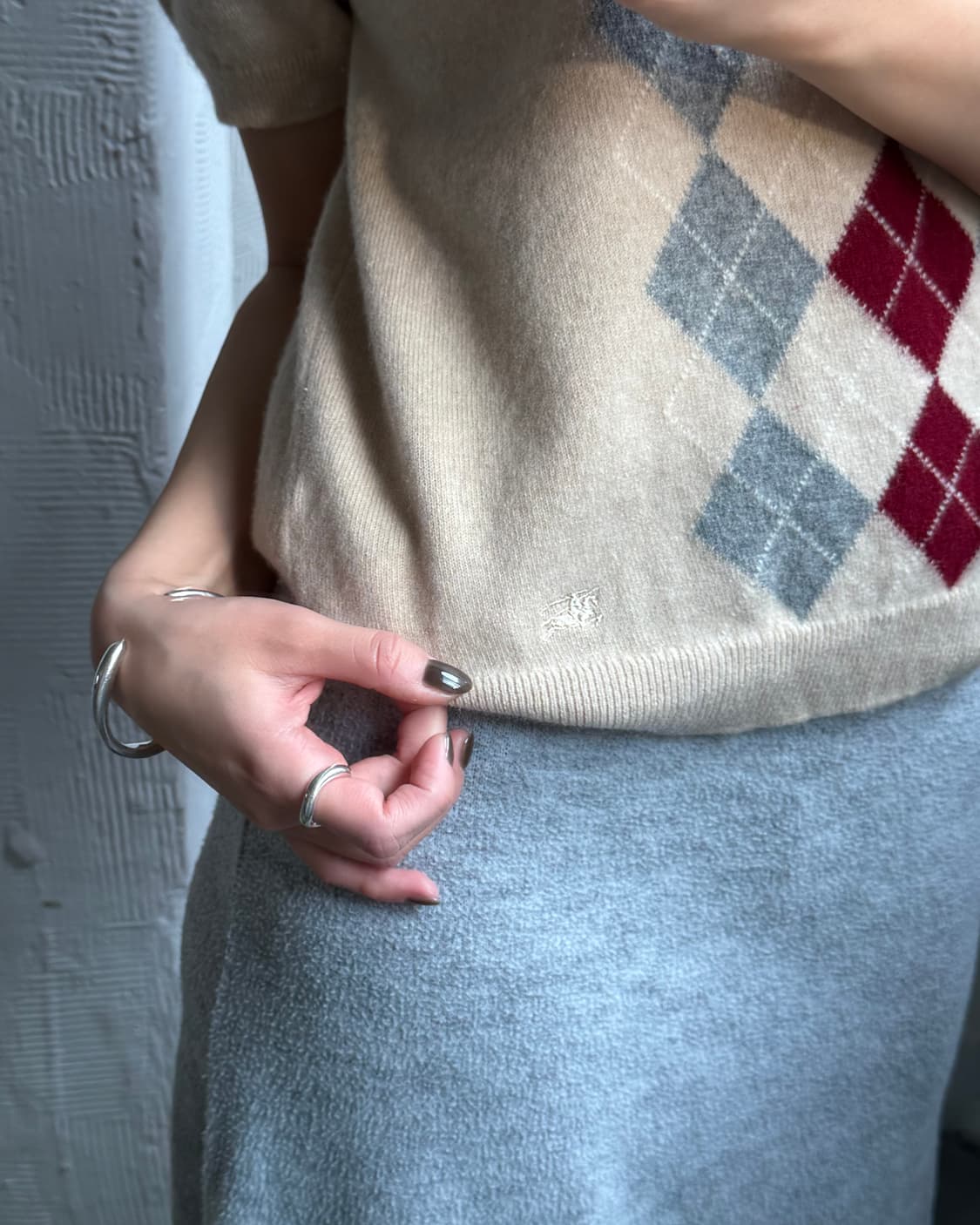 Burberry 버버리 베이지컬러 아가일패턴 반팔 니트 상품이미지2