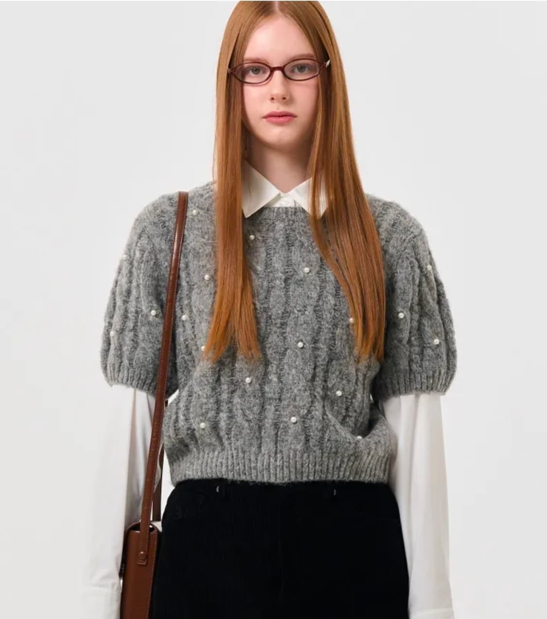 제너럴아이디어 케이블 진주 하프 니트 상품이미지3