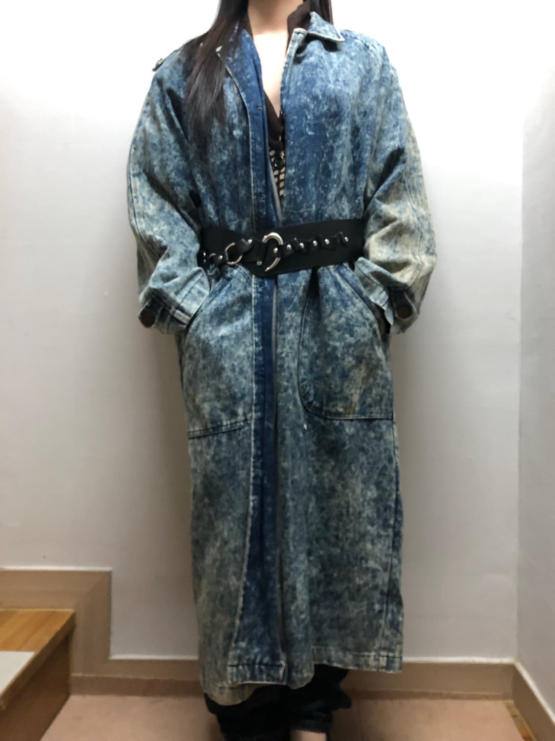 빈티지 데님 워싱 롱 코트 상품이미지4