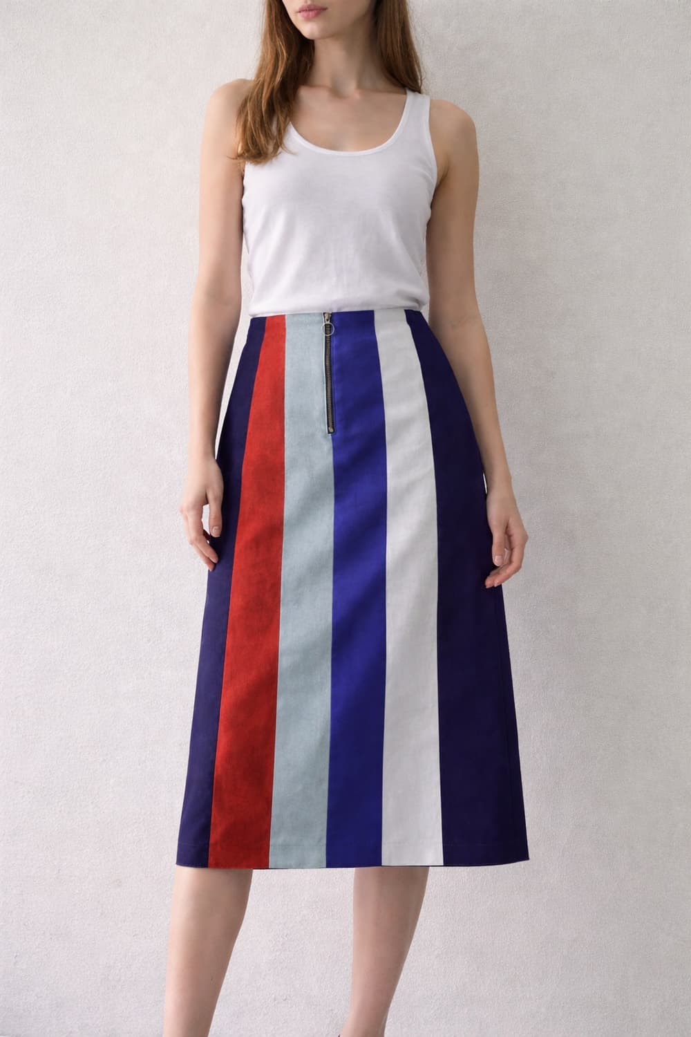 나이스클랍 스웨이드 컬러 블록 H 미디 스커트 상품이미지1