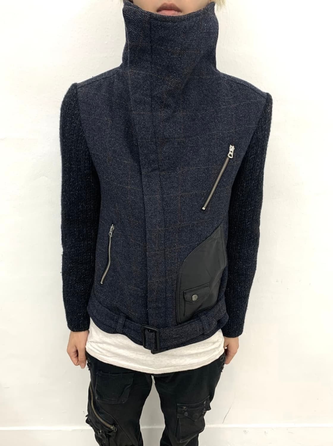 high neck leather patch knit jacket 상품이미지6