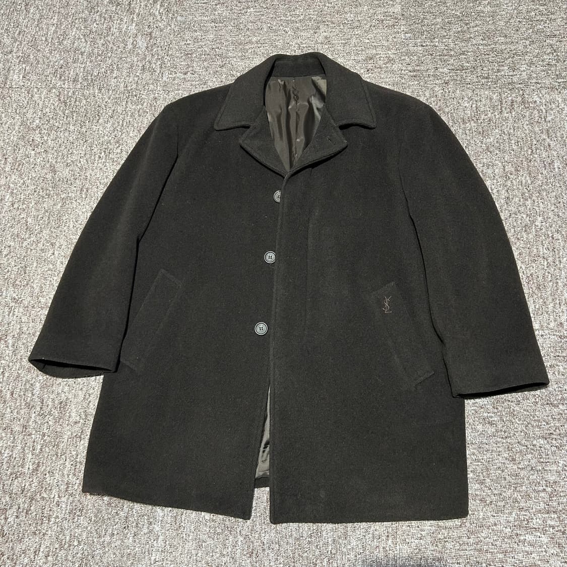 L) YSL 입생로랑 울 코트 싱글 미디움 코트 딥브라 상품이미지1