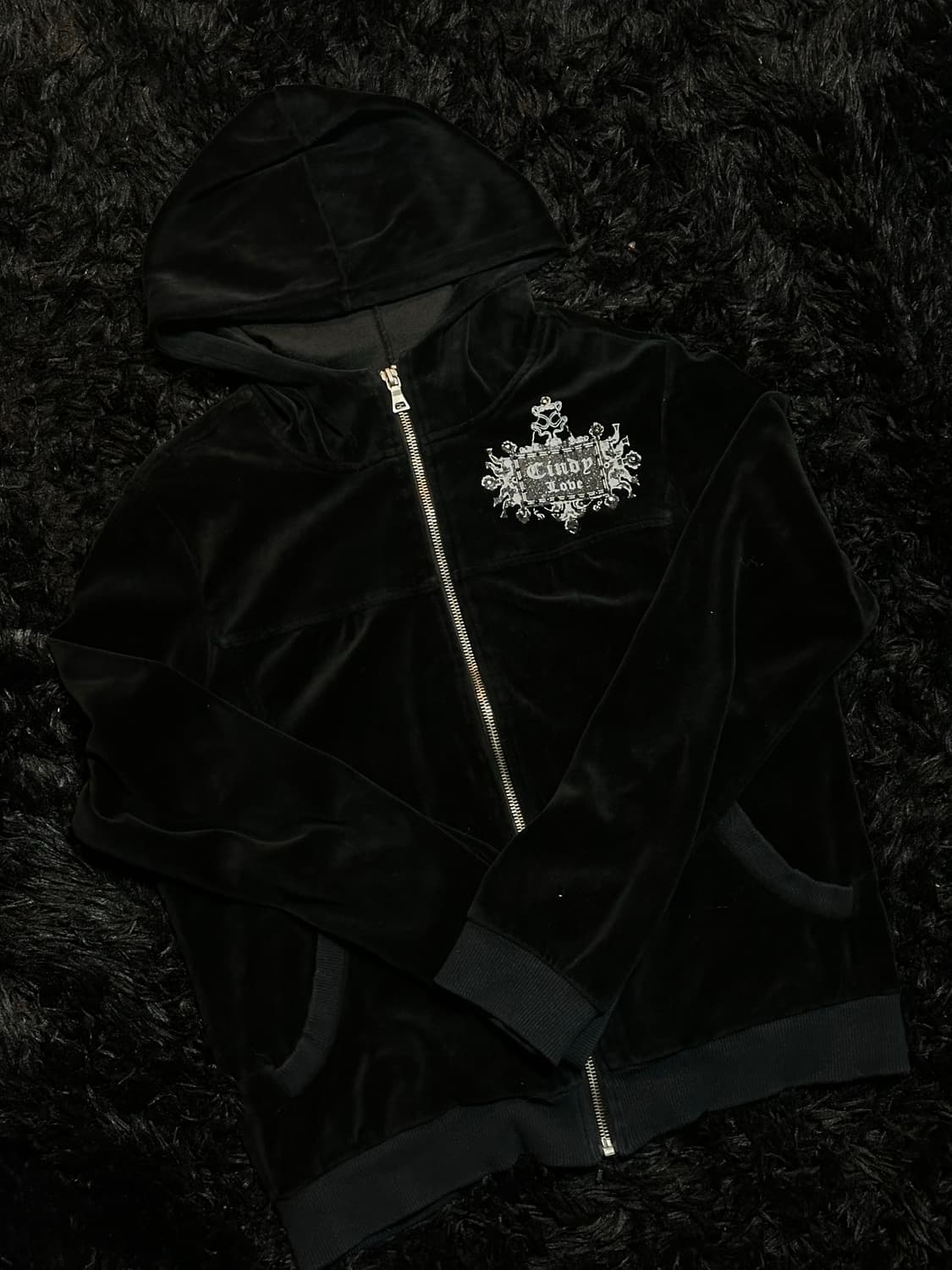 Black Velvet Printed Hood Zip-Up 상품이미지1