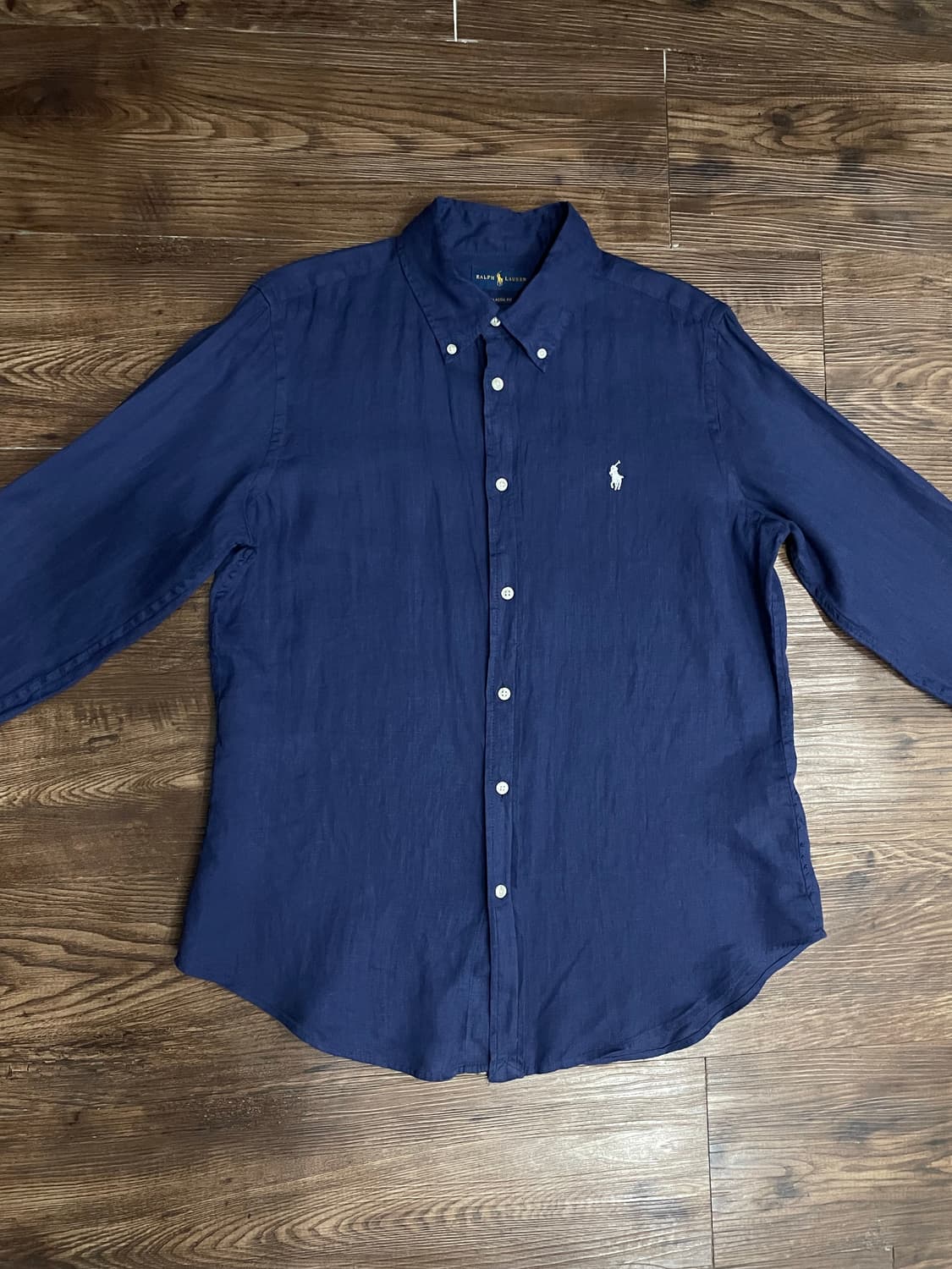 폴로 클래식핏 린넨 솔리드 셔츠 네이비 상품이미지2