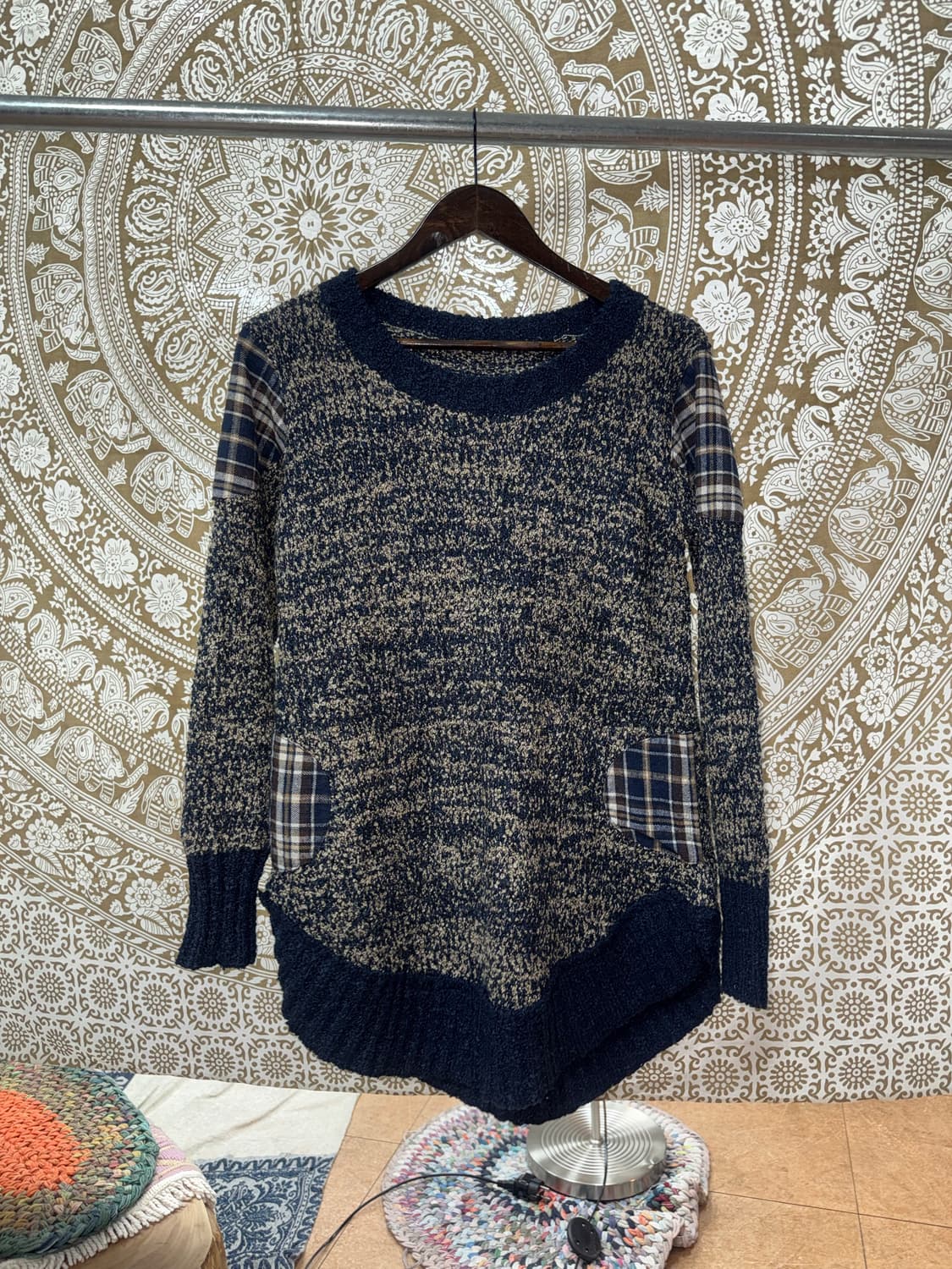 빈티지 여성 체크패치 라운드 니트  상품이미지3