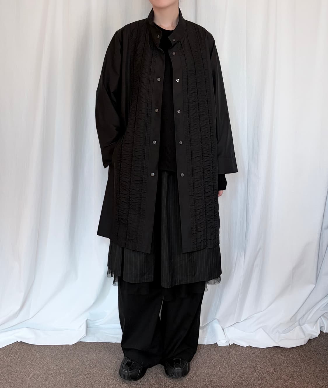 Shirring Nylon Midi Jacket - Black 상품이미지2