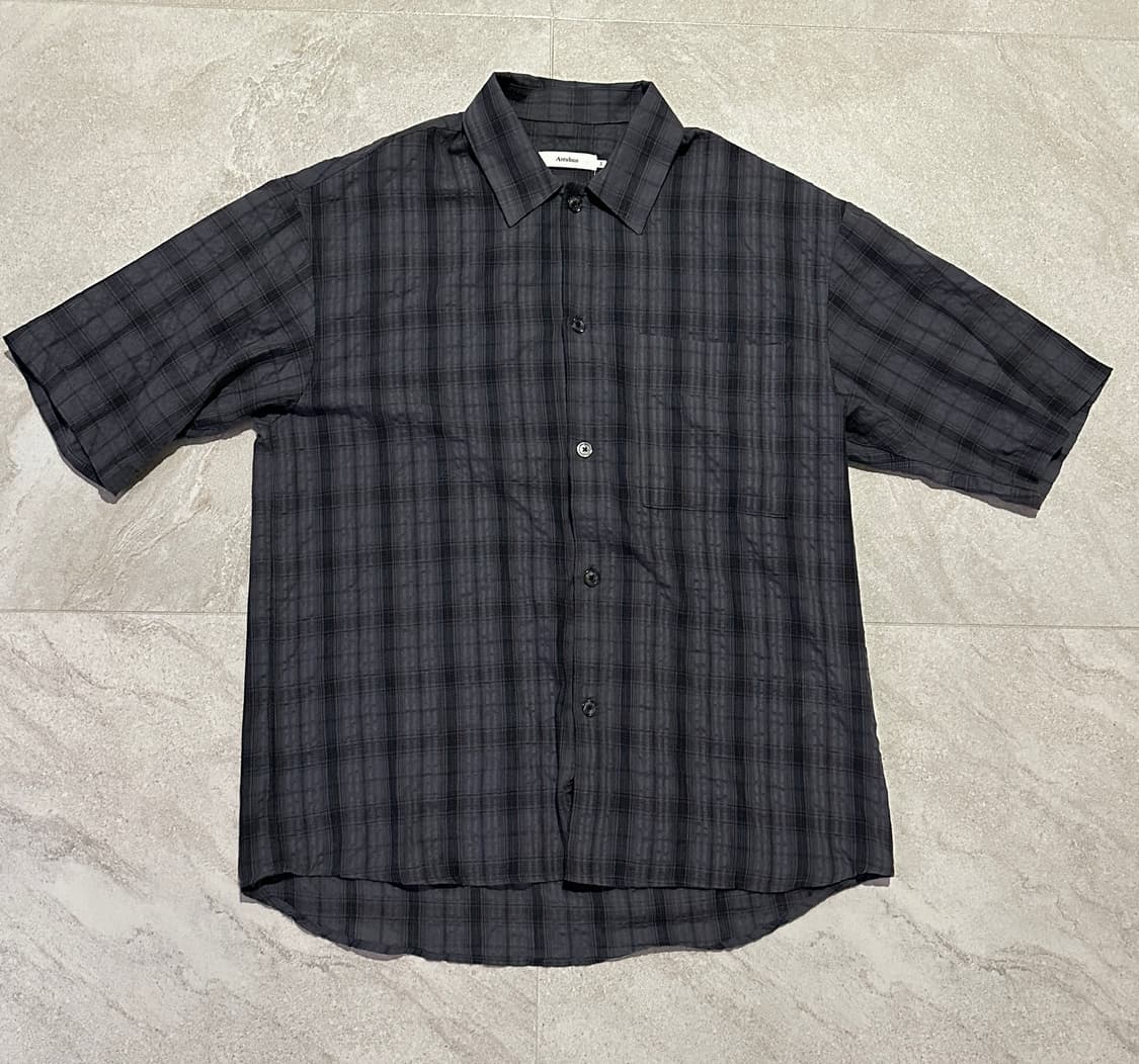 아르반 베이직 루즈드 타탄 체크 하프 셔츠 차콜 2사이즈 상품이미지2