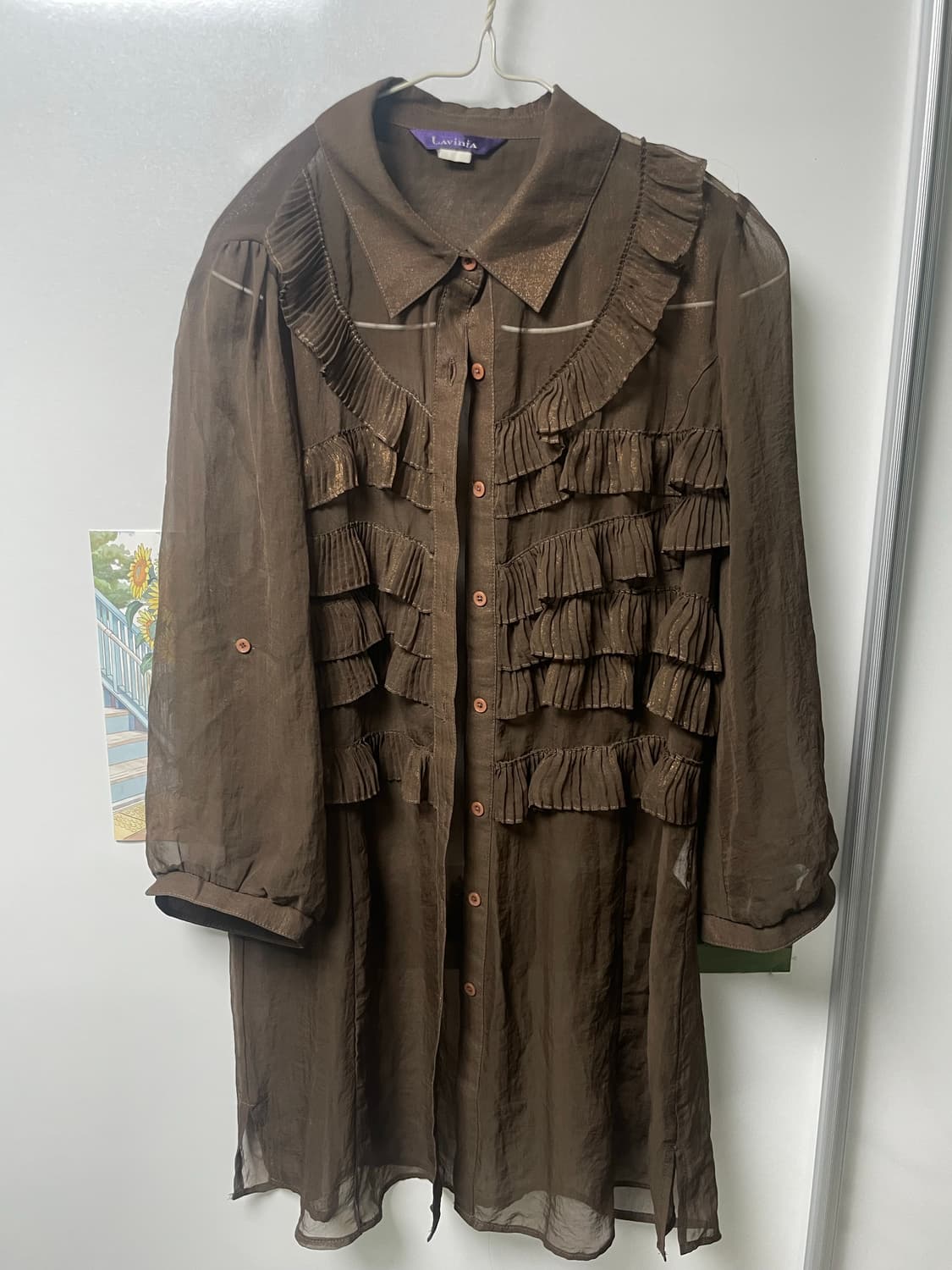 모리걸 브러운 쉬폰 레이어드 롱 블라우스 시스루 빈티지  상품이미지2