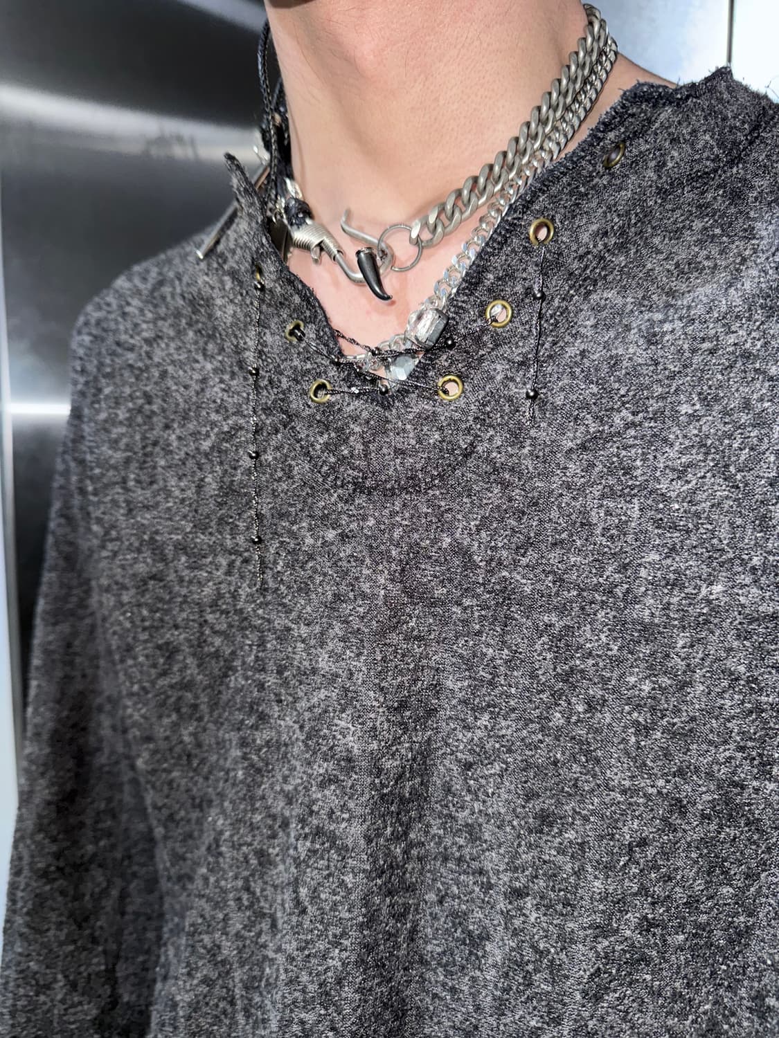 chain henley neck kni 상품이미지2