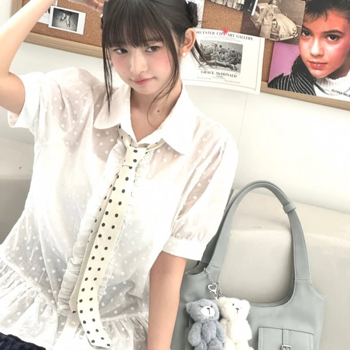 일브 히메갸루 페어리 레이스 로걀탑 블라우스 레스트로즈로사체리핀터깔빈티지 상품이미지2