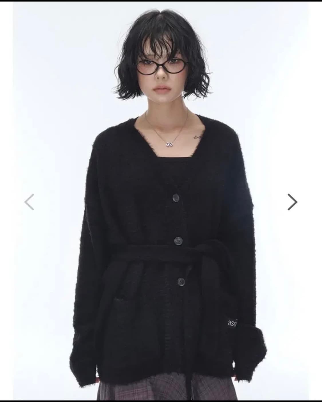 애즈온 루카 타이 가디건 블랙 상품이미지1