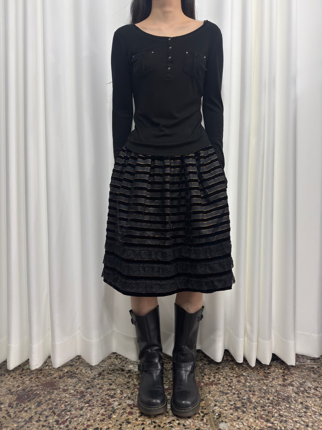 black gold detail midi skirt 상품이미지2