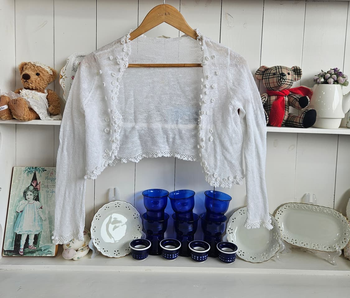 LEST ROSE 플라워 코사지 니트 볼레로 가디건 상품이미지1