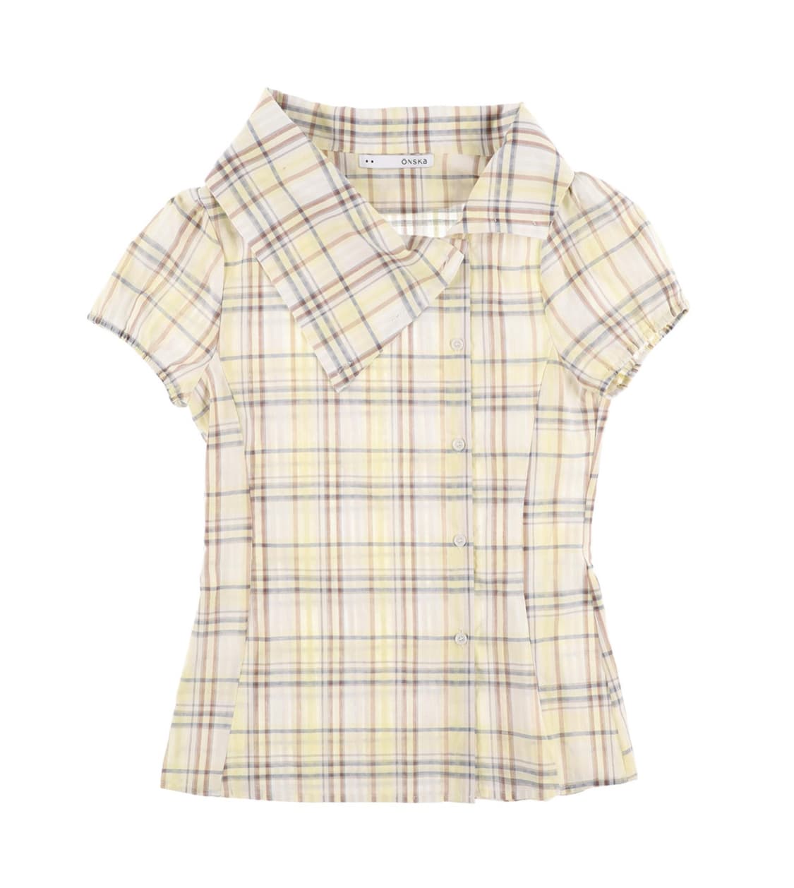 온스카 DRAPE COLLAR BLOUSE (YELLOW CHECK) 상품이미지1