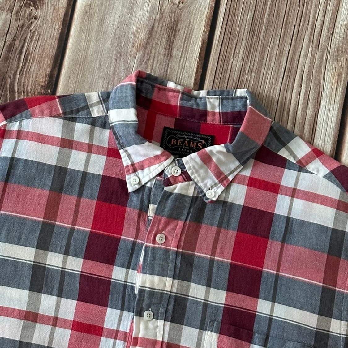 BEAMS+ 빔즈플러스 풀오버 버튼 다운 마드라스 체크 셔츠 L 사이즈 상품이미지4