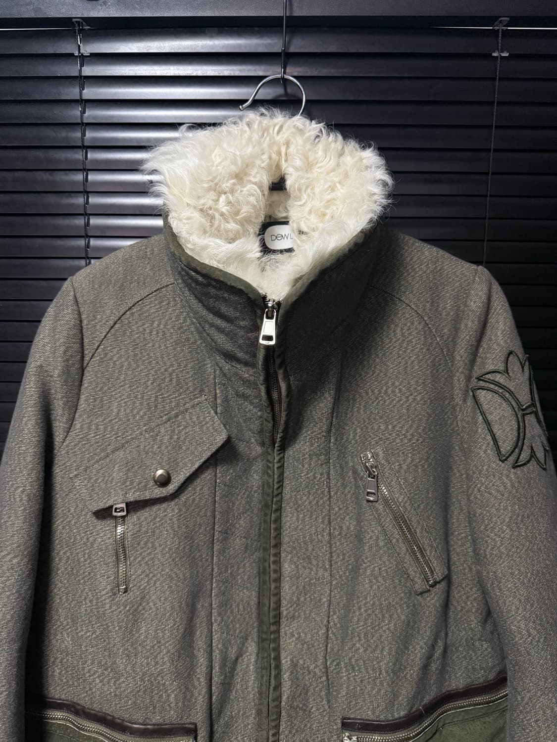 듀엘 하이넥 필드 야상 필드 자켓 코트 카키 지퍼 양털 가죽 스웨이드  상품이미지8