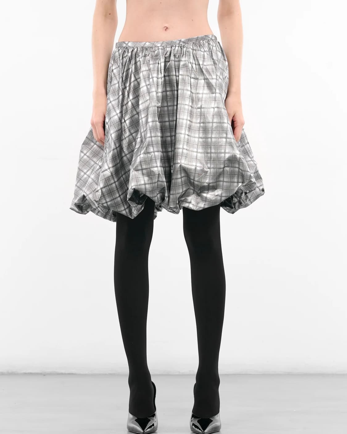 [S,M]애슐리 윌리엄스 25fw 체크 퍼프 미디 스커트 상품이미지1