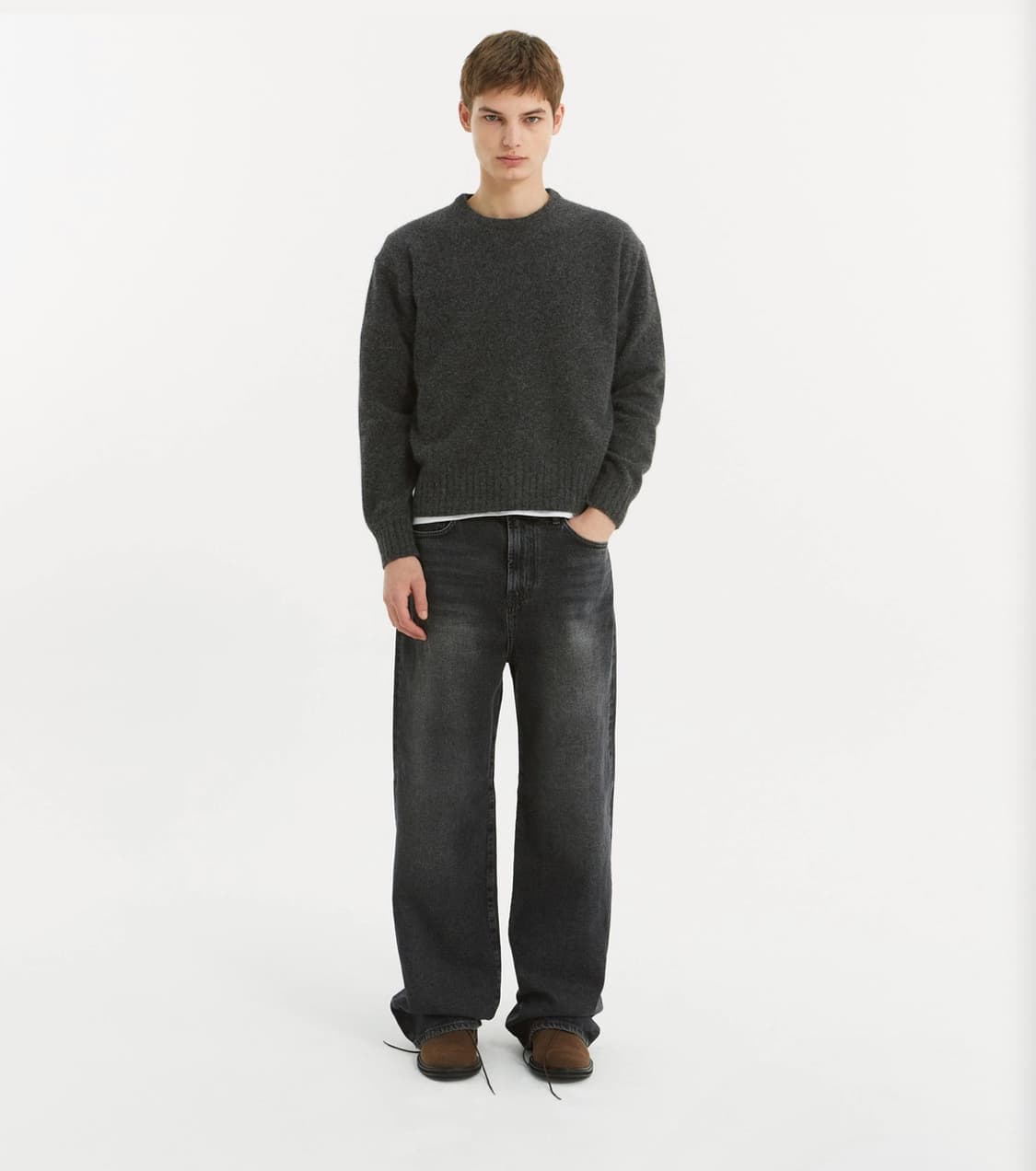 라벨아카이브 크루넥 스웨터 니트 차콜 2사이즈 상품이미지2