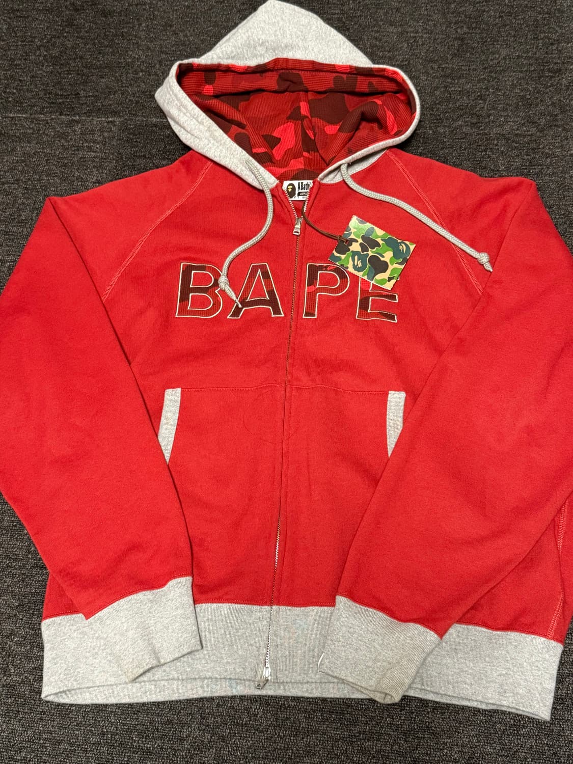 [L] 베이프 컬러 카모 써멀 패치 루즈핏 후드 집업 레드 상품이미지1