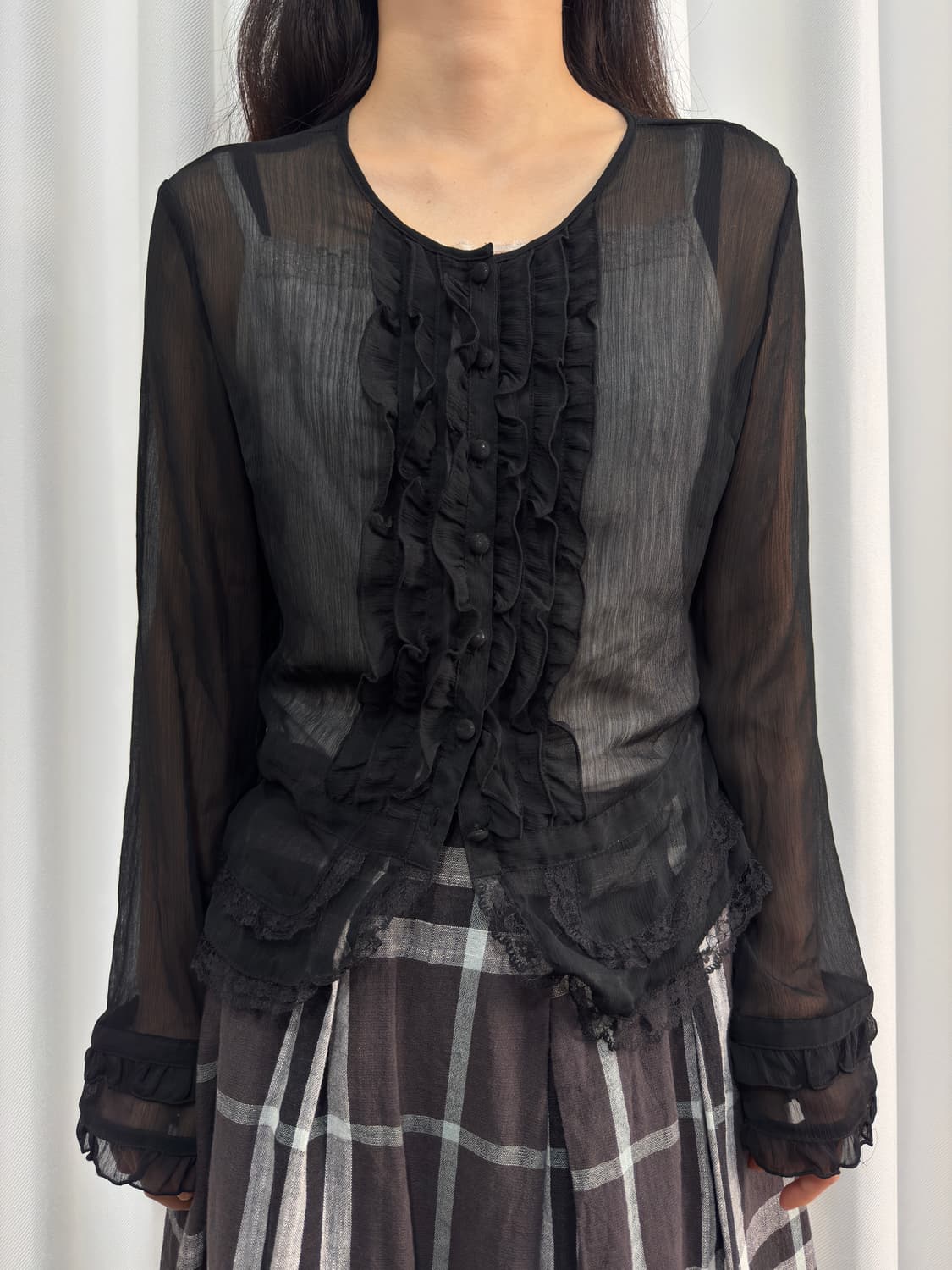 seethrough frill blouse 상품이미지1