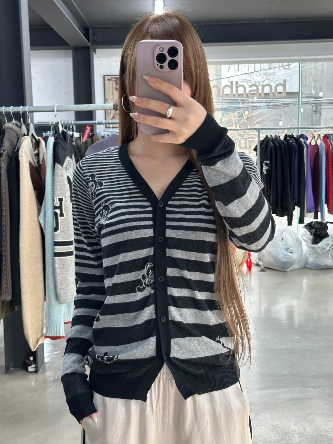 히스테릭글래머 퍽베어 스트라이프 가디건  상품이미지1