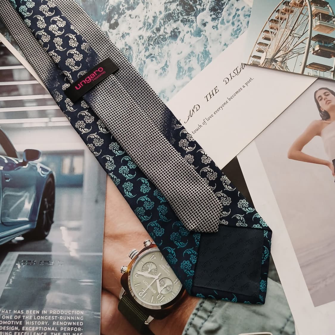 웅가로 실크 네이비 플라워 자수 넥타이 8.5cm A+등급 A18707
 상품이미지4